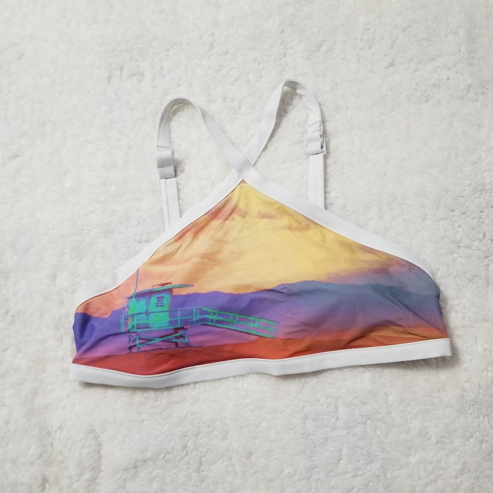 Aerie White W/Print Bikini Top